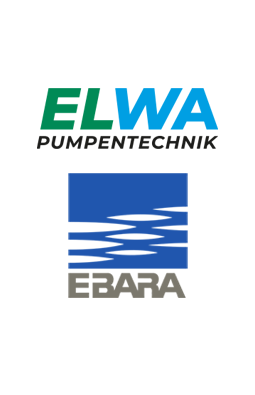 Logo von ELWA Pumpentechnik und EBARA, zwei Unternehmen im Bereich Pumpentechnologie.