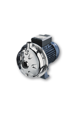 Wasserpumpe mit silbernem Gehäuse und blauem Motor, kompakt und leistungsstark.