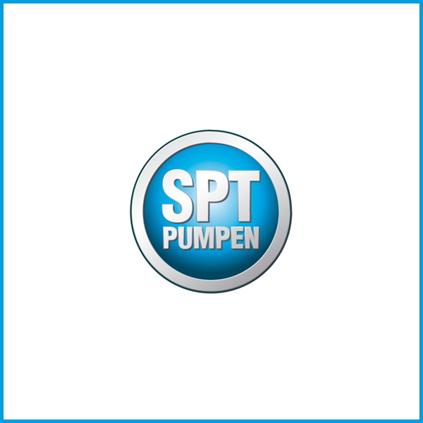 Logo von SPT Pumpen in blauer und silberner Farbgestaltung.